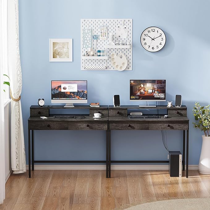 Elephance Small Computer Desk with Monitor Stand 39.37" Home Office Desk with 4 Drawers Study Writing Desk Gaming Table for Small Space - LeafyLoom