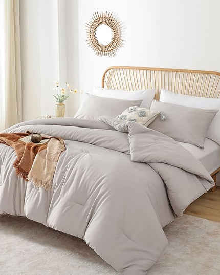 ROSGONIA Twin Comforter for College Girls Boys Linen Grey,1 Gray Comforter & 1 Pillowcase All Season Kids Comforter Sets Lightweight Dorm Bedding - LeafyLoom