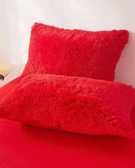 FOPPA Red fluffy Comforter Cover Set king- Ultra Soft fluffy Red Bedding Sets 3 Pieces (1 Duvet Cover + 2 Pillow case) pink fluffy bed set (Red, King) - LeafyLoom