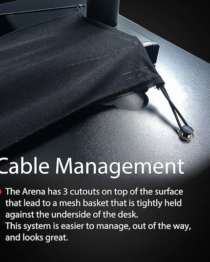 Arozzi Arena Ultrawide Curved Gaming and Office Desk with Full Surface Water Resistant Desk Mat with 3 Custom Monitor Mount Cut Outs and Under The Desk Cable Management Netting - Frozen Grey - LeafyLoom