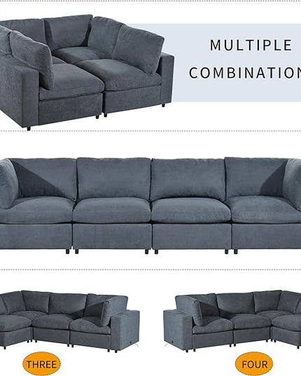 Free Combination Convertible Modular Sectional Sofa, 4 Seater Upholstered Sleeper Corner Couch with USB Ports & Wireless Charging & Speaker,Deep-Seat Sofabed for Living Room Office, Gray 105.9" - LeafyLoom
