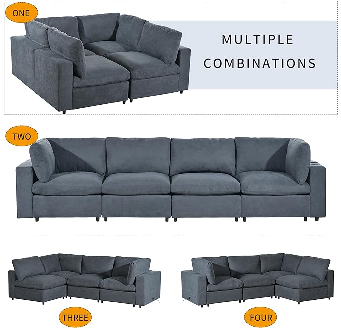 Free Combination Convertible Modular Sectional Sofa, 4 Seater Upholstered Sleeper Corner Couch with USB Ports & Wireless Charging & Speaker,Deep-Seat Sofabed for Living Room Office, Gray 105.9" - LeafyLoom