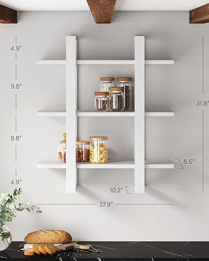 Nathan James Benji Floating Wall Book Shelves, 3-Tier Display Shelf, Decorative Modular Shelf in Solid White Wood for Bedroom, Nursery, Bathroom or Kitchen - LeafyLoom