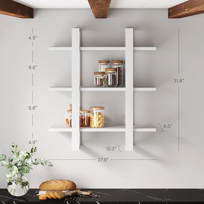 Nathan James Benji Floating Wall Book Shelves, 3-Tier Display Shelf, Decorative Modular Shelf in Solid White Wood for Bedroom, Nursery, Bathroom or Kitchen - LeafyLoom