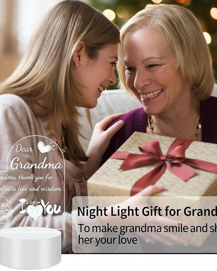 Night Light Gifts for Grandma: Engraved Acrylic LED Rechargeable Night Lamp with 3 Level of Dimming and 10 Color Modes-Grandmother's Birthday Christmas Mothers Day Gifts from Grandchildren - LeafyLoom