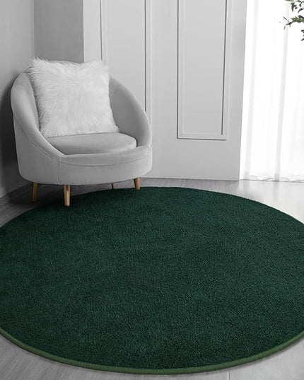 Round Area Rugs for Bedroom Living Room, 6x6 Dark Green Super Soft Comfy Thickened Memory-Foam Indoor Circle Carpet, Modern Aesthetic Minimalist Carpet for Boys Girls Adults Nursery Home Décor - LeafyLoom