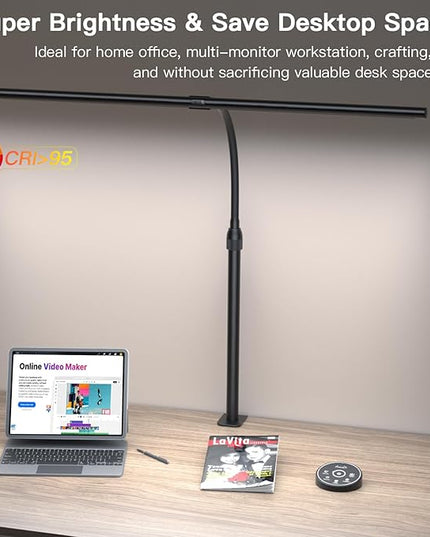 Desk Lamp for Home Office, Desk Light with Remote Control, Monitor Light with Telescopic Rod, Gesture Sensing Office Lamp, Architect Desk Lamp, Adjustable Brightness & Color Temperature, 24W - LeafyLoom