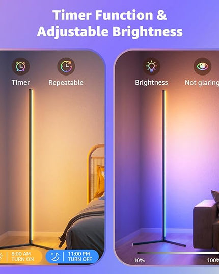 bedee LED Corner Floor Lamp: 65" RGB 16 Million Color Changing Floor Lamp with Music Sync, Modern Standing Mood Light with App & Remote Control, DIY Mode & Timing for Living Room Gaming Room Bedroom - LeafyLoom