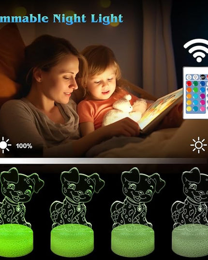 Dog Night Light 3D Illusion Lamp Kids Bedside Lamp 16 Color Change Decor Lamp with Remote & Smart Touch, Gifts for Christmas Birthday Boys Men Girls - LeafyLoom