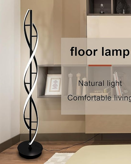 Spiral Floor Lamp 53 inch, with Remote Control Three Color Dimmable Standing Lamps, Modern Creative Pole Lamp, 36W Floor Lamps for Living Room, Bedroom, Office, Study Light（Black） - LeafyLoom