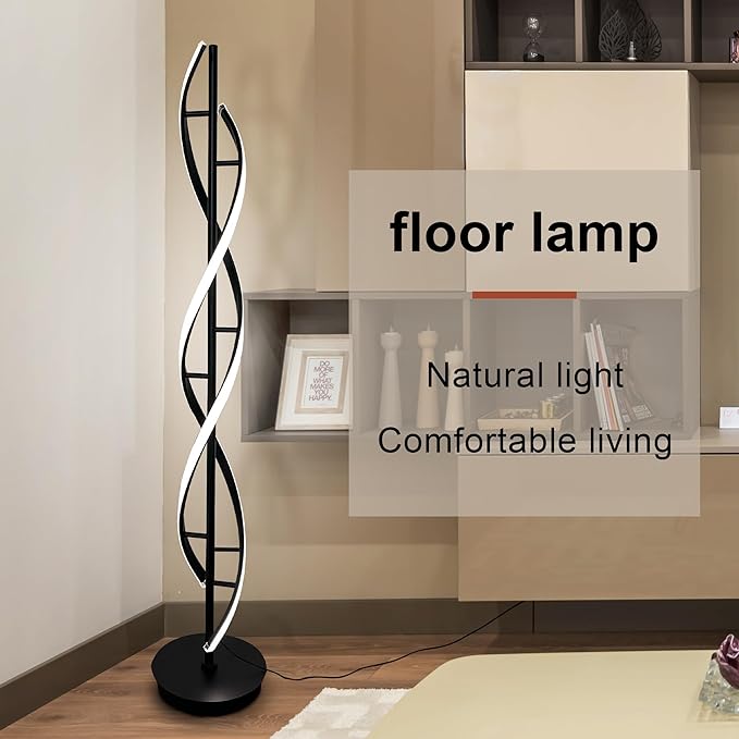 Spiral Floor Lamp 53 inch, with Remote Control Three Color Dimmable Standing Lamps, Modern Creative Pole Lamp, 36W Floor Lamps for Living Room, Bedroom, Office, Study Light（Black） - LeafyLoom