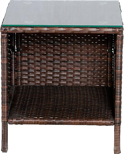 BTEXPERT Space Saving Outdoor Wicker Conversation 3 Piece Bistro Set Garden Patio Yard Porch Furniture Pe Rattan Two Chairs Cushions Side Storage Table Brown/Aqua Blue, OneSize - LeafyLoom