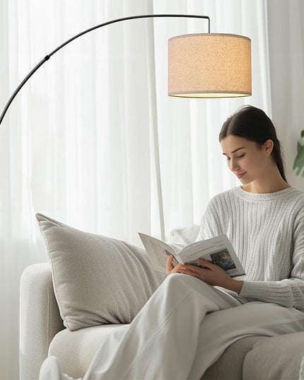 Oneach Modern Arc Floor Lamp for Living Room Arching Hanging Lamp Shade Over The Couch for Reading Bedroom Office Brushed Steel Arch Standing Floor Lamp Black - LeafyLoom