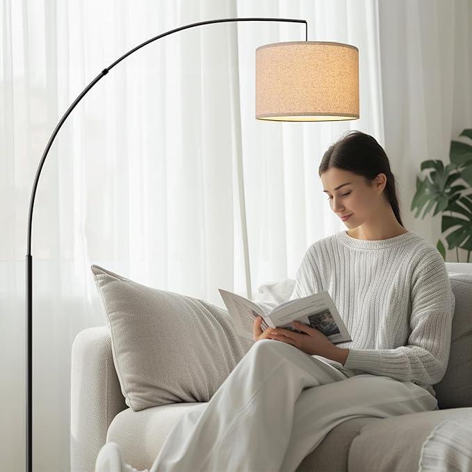 Oneach Modern Arc Floor Lamp for Living Room Arching Hanging Lamp Shade Over The Couch for Reading Bedroom Office Brushed Steel Arch Standing Floor Lamp Black - LeafyLoom