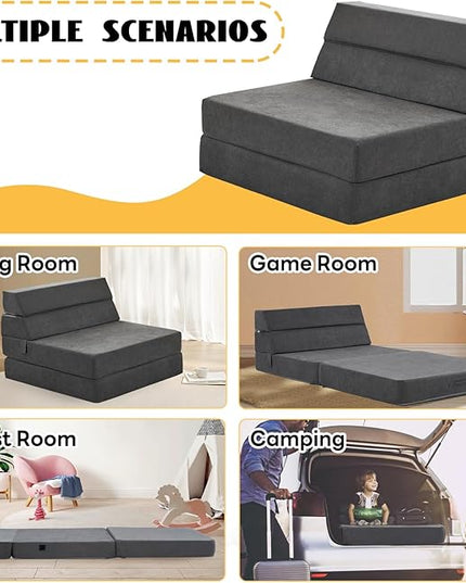 jela Sofa Bed Foldable Mattress Luxury Miss Fabric, Folding Sleeper Sofa Chair Bed Floor Mattress Floor Couch, Fold Out Couch Futon Mattress for Guest Room, Living Room (83"x33",Dark Gray) - LeafyLoom
