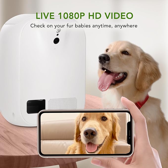 Pet Monitoring Camera Dog Treat Dispenser [New 2023 Pro] Two-Way Audio HD WiFi Dog Camera with 130° View, Remote Tossing App Compatible with Android/iOS, Night Vision, Wall Mounted CENGCEN