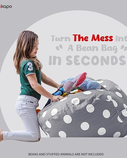 Wekapo Stuffed Animal Storage Bean Bag Chair Cover for Kids | Stuffable Zipper Beanbag for Organizing Children Plush Toys Large Premium Cotton Canvas (Gray Dot, XX-Large) - LeafyLoom