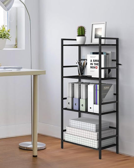 CADUKE Bookshelf with Storage Black Bookcase Shelf Industrial Wooden Bookshelves 4 Tier Office Book Shelf Organizers and Storage Etagere Shelves for Living Room Bedroom - LeafyLoom