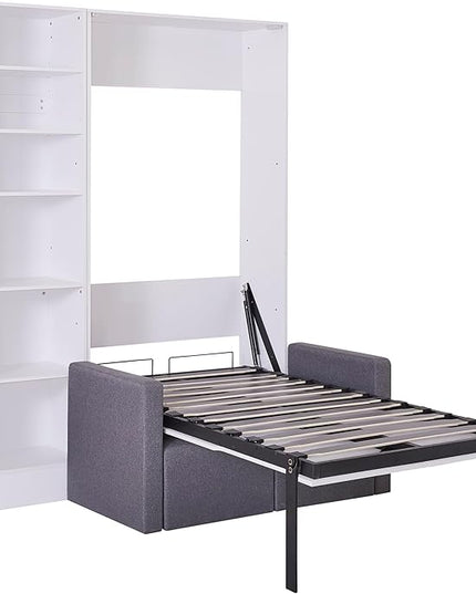 Merax Twin Size Murphy Bed Wallbed with Sofa and Side Storage Shelves,Space Saving,for Guest Living Room - LeafyLoom