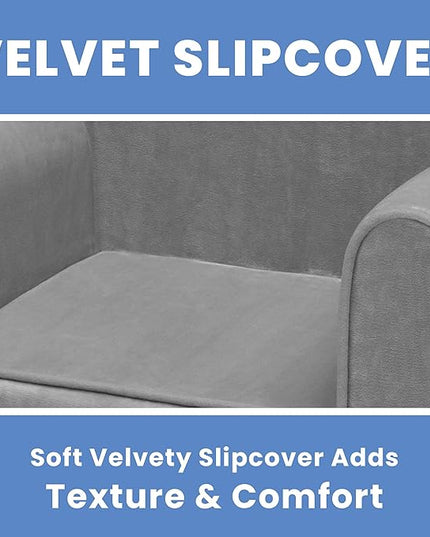 Delta Children Cozee Chair for Kids for Ages 18 Months and Up, Grey Mink Velvet - LeafyLoom