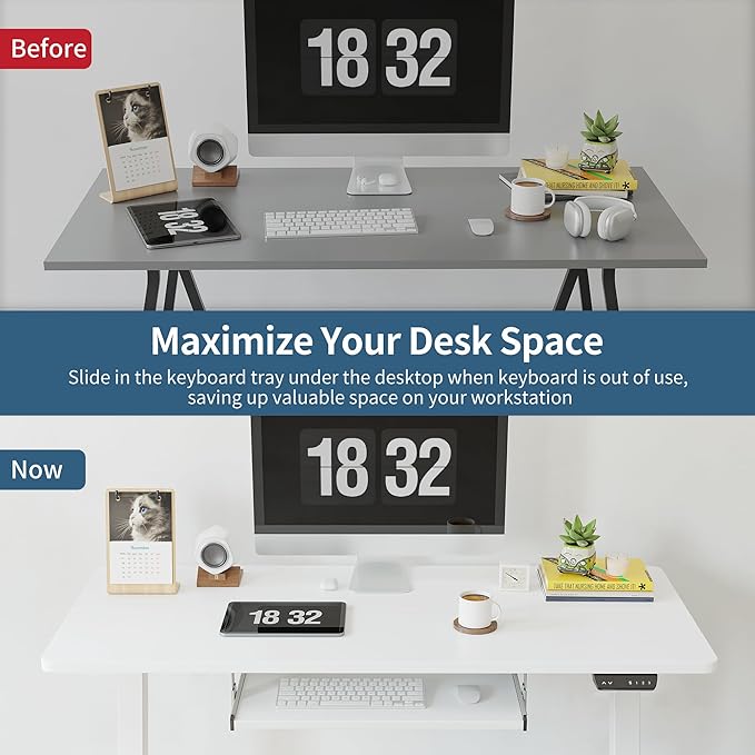 BANTI 48" x 24" Height Adjustable Electric Standing Desk with Keyboard Tray, Sit Stand up Desk with Splice Board, White Frame/White Top - LeafyLoom