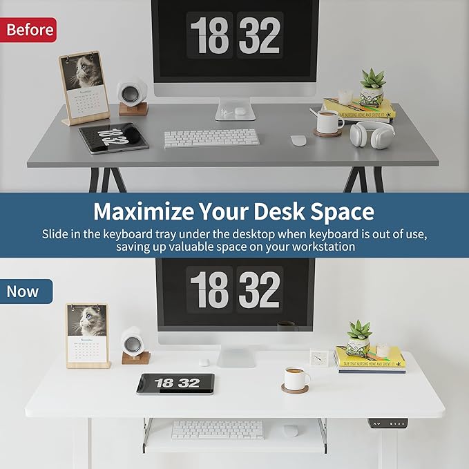 BANTI 55" x 24" Height Adjustable Electric Standing Desk with Keyboard Tray, Sit Stand up Desk with Splice Board, White Frame/White Top - LeafyLoom
