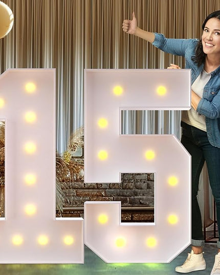 Rielmox Marquee Light Up Number 15, 4FT Large Birthday Decorations Party Decor White Anniversary Decoration w/Warm Lights for Boys Girls Kids Teens Adults - LeafyLoom