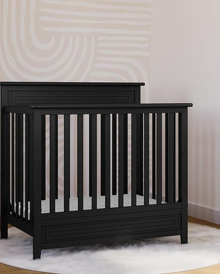 Storkcraft Petal 4-in-1 Convertible Mini Crib (Black) – GREENGUARD Gold Certified, Converts to Daybed and Twin-Size Bed, includes Bonus 2.75-inch Mini Crib Mattress - LeafyLoom