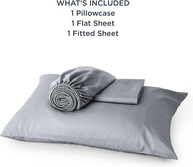 Bedsure Twin XL Sheet Set Dorm Bedding, Cooling Sheets Twin Extra Long Sheets, Rayon Derived from Bamboo, Deep Pocket Up to 16", Hotel Luxury Silky Bedding Sheets & Pillowcases, Silver Grey - LeafyLoom
