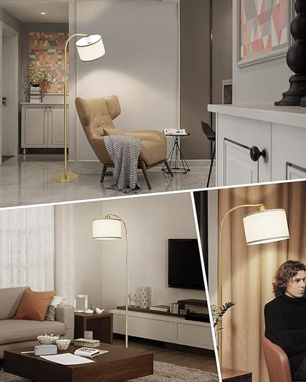 Boncoo LED Floor Lamp Fully Dimmable Modern Standing Lamp Arc Floor Lamp with Adjustable Drum Shade, Gold Tall Pole Reading Lamp Corner Light for Living Room Bedroom Study Room, Bulb Included - LeafyLoom