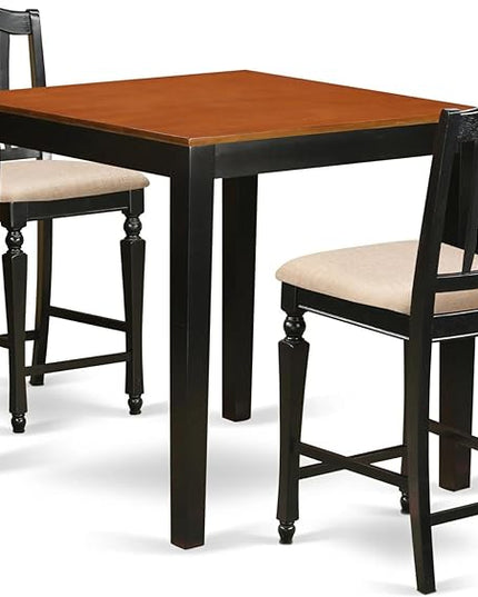 East West Furniture PBCH3-BLK-C Pub 3 Piece Kitchen Counter Height Set Contains a Square Dining Room Table and 2 Linen Fabric Upholstered Chairs, 36x36 Inch, Black & Cherry - LeafyLoom