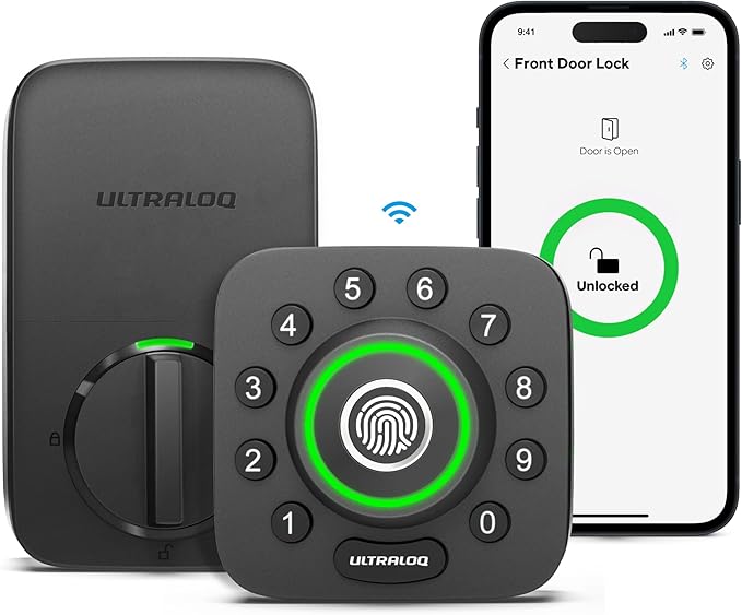 ULTRALOQ U-Bolt Pro WiFi Smart Lock with Door Sensor, 8-in-1 Keyless Entry Door Lock with Fingerprint ID, App Remote Control, Built-in WiFi Keypad Deadbolt, Auto Unlock, IP65 Waterproof, Easy Install ULTRALOQ