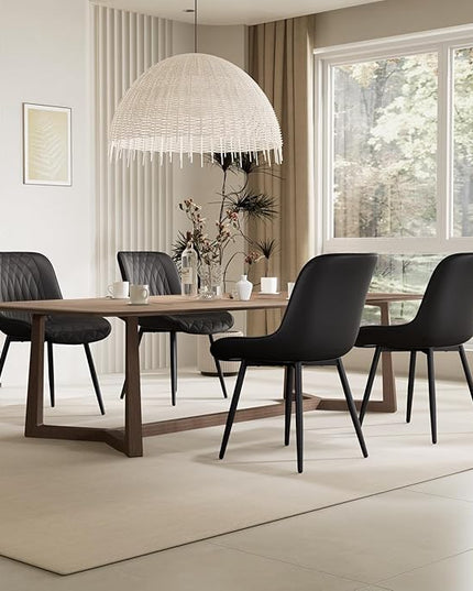 YOUNIKE Black Dining Chairs set of 2 with High Backs Mid Century Modern Kitchen & Dining Room Chairs PU Faux Leather Upholstered sillas de comedor Comfortable Large Padded Accent Chair with Metal Legs - LeafyLoom
