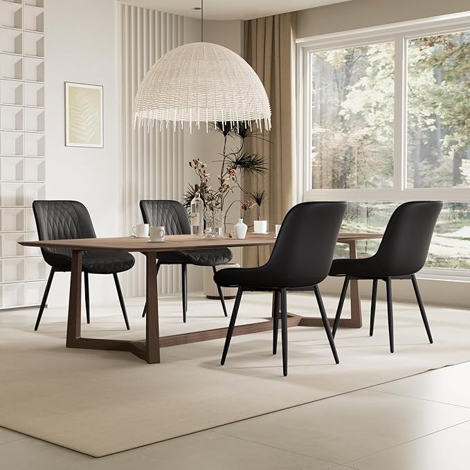 YOUNIKE Black Dining Chairs set of 2 with High Backs Mid Century Modern Kitchen & Dining Room Chairs PU Faux Leather Upholstered sillas de comedor Comfortable Large Padded Accent Chair with Metal Legs - LeafyLoom