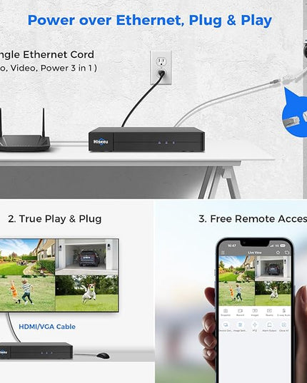 [4K HD + 330°Pan 90°Tilt] Hiseeu 4K PoE Security Camera System, CCTV Camera Security System w/4Pcs PoE PTZ Dome Cameras, Human/Vehicle Detect,2-Way Audio,Home Surveillance NVR Kit, 3TB HDD,7/24 Record Hiseeu