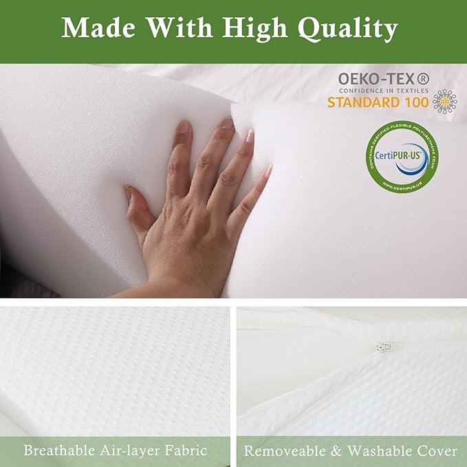 Bed Wedge Pillow for Headboard, Bed Gap Filler King of Headboard Pillow, Mattress Gap Filler Made with Triangle Pillow to Close The Gap (0-8") Between Headboard/Wall and Mattress (76"x8"x 6") - LeafyLoom