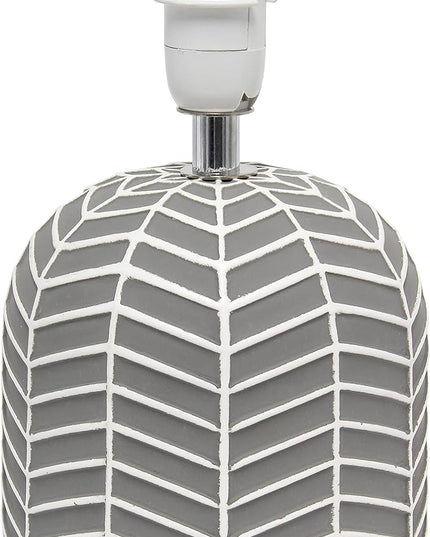 Simple Designs LT1137-GRY 10.43" Petite Contemporary Webbed Waves Base Bedside Table Desk Lamp w White Fabric Drum Shade for Home Decor, Bedroom, Living Room, Entryway, Office, Gray - LeafyLoom