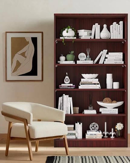 Soohow Mahogany Bookcase,Bookshelf for Bedroom,60 inches Tall Wood Book case Book Shelves,5 Shelf Book Shelves for Living Room Office - LeafyLoom