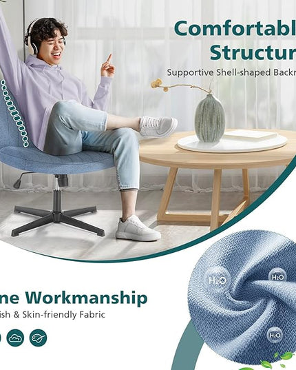 OLIXIS Cross Legged Armless Wide Adjustable Swivel Padded Home Office Desk Chair, Blue - LeafyLoom