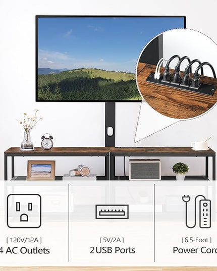 TV Stand with Mount and 4 Power Outlets 59", Entertainment Center Media Console, Swivel TV Stand Mount up to 75 inch TVs, Height Adjustable, Metal Frame for Living Room, Bedroom TVHR35E01V - LeafyLoom