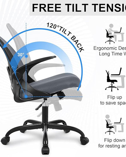 Primy Office Chair Ergonomic Desk Chair with Adjustable Lumbar Support and Height, Swivel Breathable Desk Mesh Computer Chair with Flip up Armrests for Conference Room（Dark Gray） - LeafyLoom