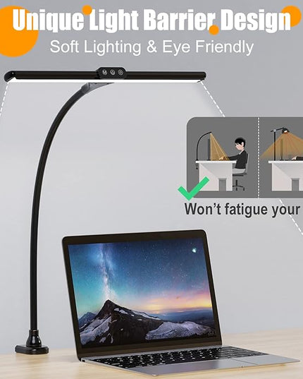 Desk Lamps for Home Office, Architect Desk Lamp with Clamp, LED Desktop Lamp Dimmable, Bright Office Lighting, 9W Modern Desk Lamp Led (Black) - LeafyLoom