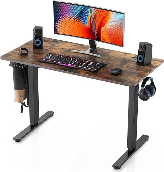 Sweetcrispy Electric Standing Desk, 40 x 24in Adjustable Height Electric Stand up Desk Standing Computer Desk Home Office Desk Ergonomic Workstation with 3 Memory Controller, Rustic Brown - LeafyLoom