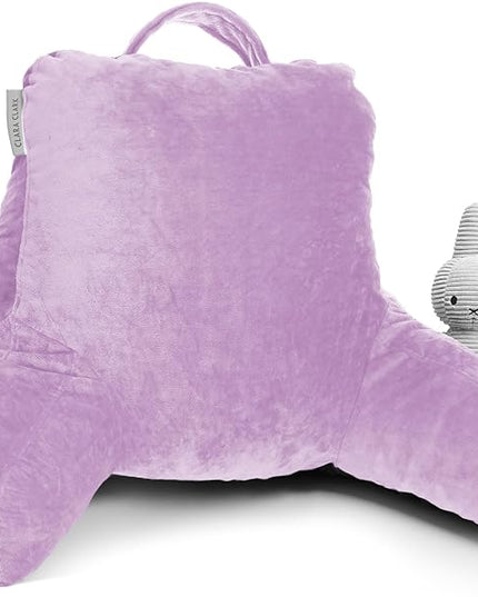 Clara Clark Reading Pillow for Kids, Small Back Pillow for Sitting Up in Bed, Memory Foam Back Support Pillow, Reading Pillows for Sitting in Bed, Lavender Gaming Pillow for Bed with Arms and Pockets - LeafyLoom