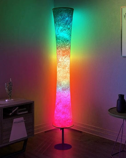 AKT LIGHTING Smart Floor Lamp, RGB Color Changing LED Lamp, App Control Modern Floor Lamp with DIY Mode and Music Sync, Standing Lamp with White Fabric Shade for Living Room, Bedroom and Play Room - LeafyLoom