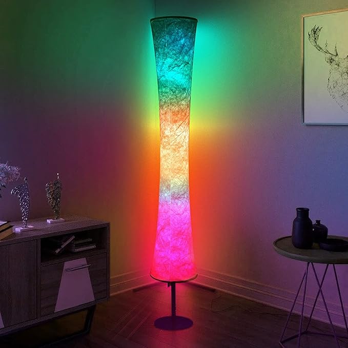 AKT LIGHTING Smart Floor Lamp, RGB Color Changing LED Lamp, App Control Modern Floor Lamp with DIY Mode and Music Sync, Standing Lamp with White Fabric Shade for Living Room, Bedroom and Play Room - LeafyLoom