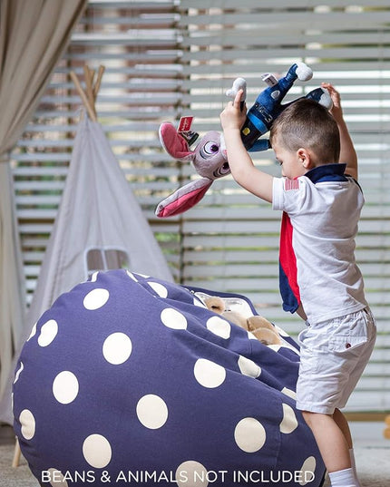 Aubliss Stuffed Animal Storage Bean Bag Chair Cover (No Beans), Stuff and Sit Storage Bean Bag for Kids Toy Storage, X-Large 48"-Canvas Dot Navy - LeafyLoom