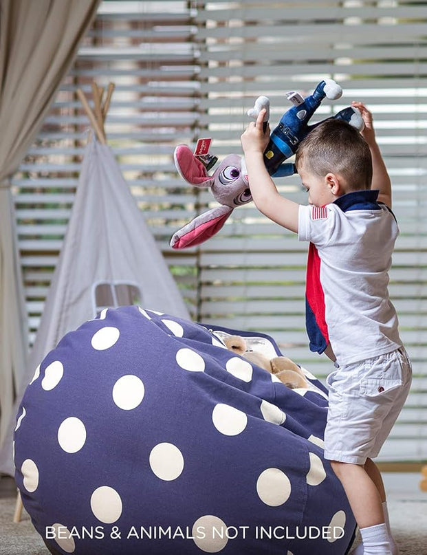 Aubliss Stuffed Animal Storage Bean Bag Chair Cover (No Beans), Stuff and Sit Storage Bean Bag for Kids Toy Storage, X-Large 48"-Canvas Dot Navy - LeafyLoom