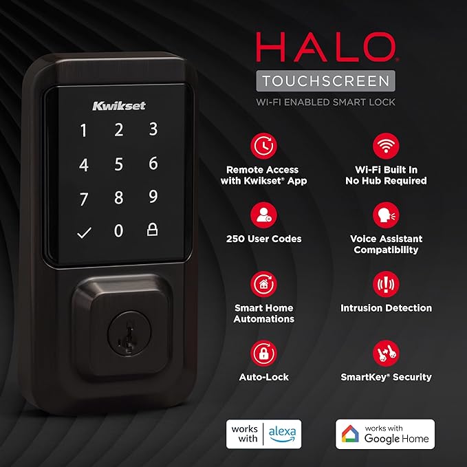 Kwikset Halo Wi-Fi Smart Lock, Keyless Entry Front Door Touchscreen Deadbolt, App Control, Grade AAA Certified, Easy Install No Hub, Venetian Bronze Finish, Digital Remote Lock Kwikset