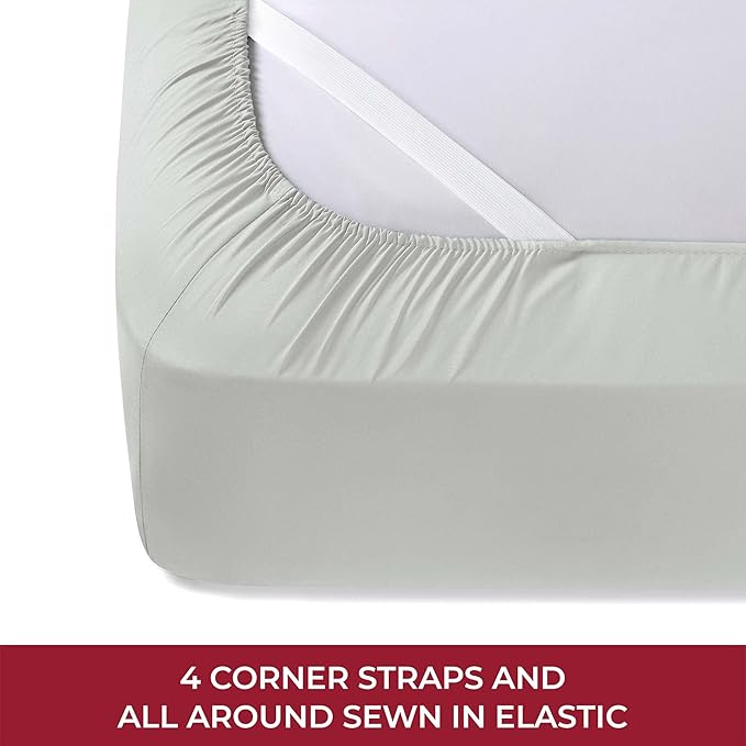 Mellanni RV Short Queen Sheets - 4 PC Iconic Collection Bedding Sheets & Pillowcases - Hotel Luxury, Extra Soft, Cooling Bed Sheets - Deep Pocket up to 10 inch (RV/Short Queen, Light Gray) - LeafyLoom